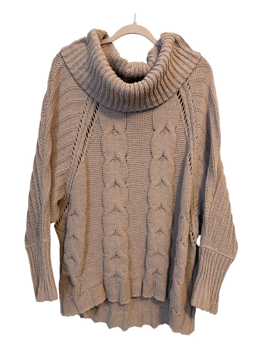Terra & Sky Taupe Cable Cowl Neck Sweater